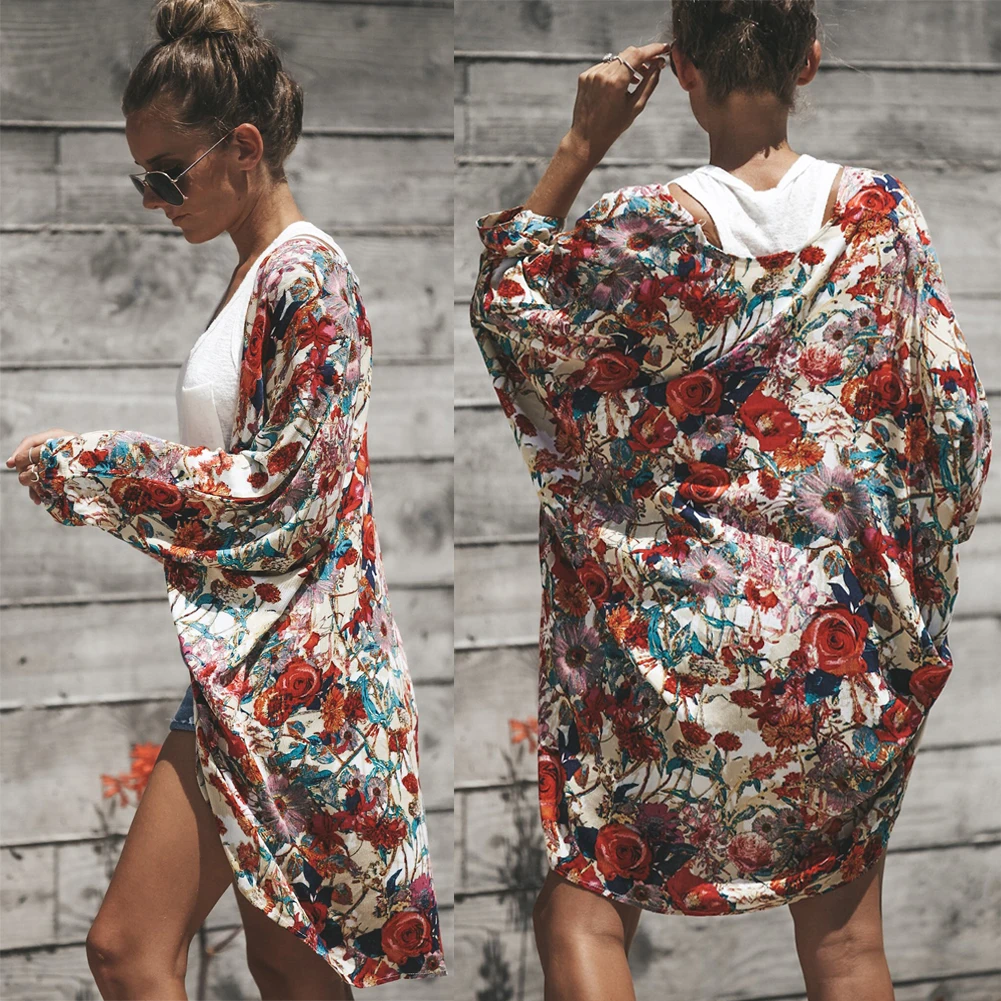 Женские шифоновые летние блузы Солнце Луна цветочный принт свободный шаль Кимоно Кардиган Топ крышка рубашка блузка Blusas feminina