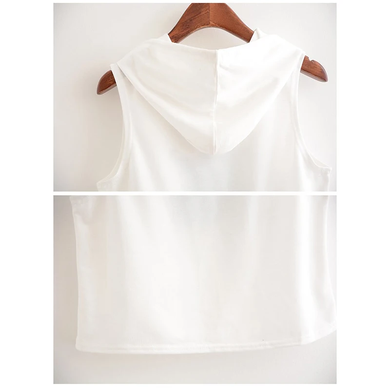 2019 Women Hoodie Crop Top HONEY Letter Print T Shirt Summer Sleeveless Hooded T-Shirt Fashion Ladies Pullover Cropped Tee | Женская