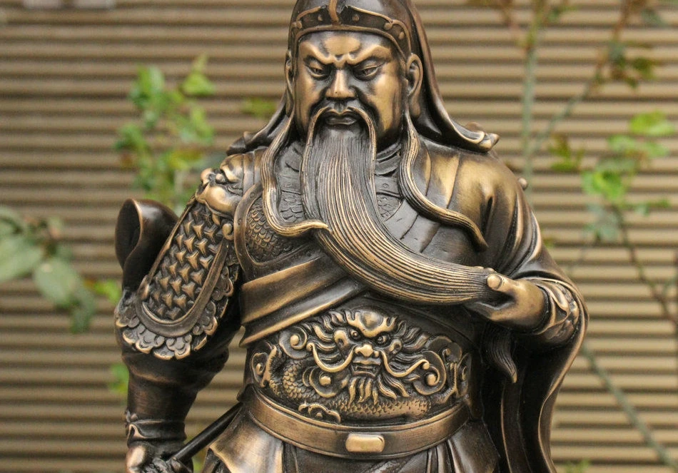 SCY Китайский Чистая Бронза Медь Голова Дракона Воин GuanGong GuanYu Держите Меч Статуя |
