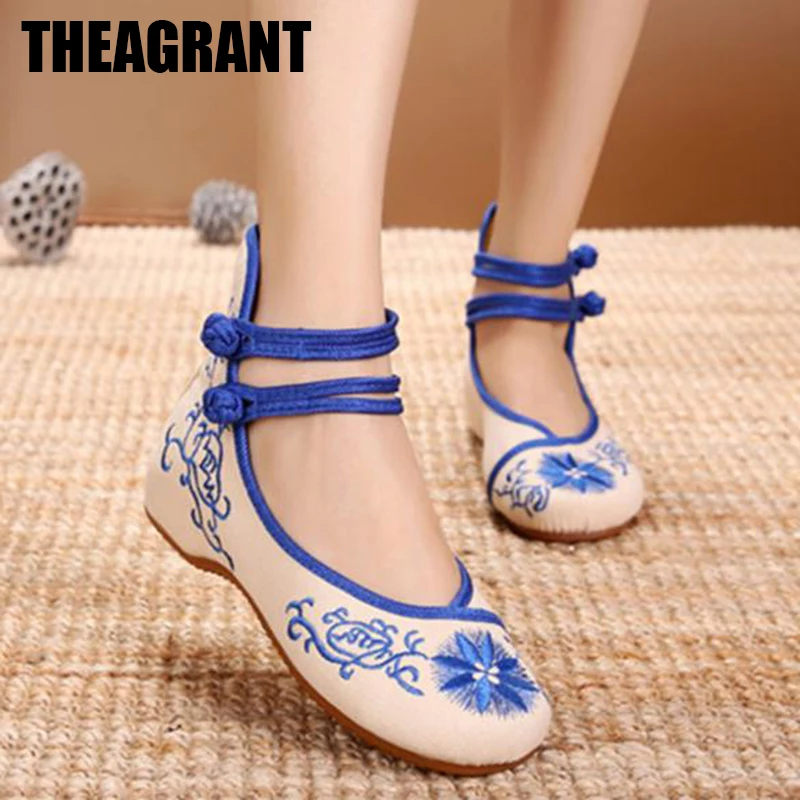 

THEAGRANT 2023 Refreshing Women Shoes Spring Low Wedge Heel Lady Casual Prom Party Shoes National Style Mary Janes WFS3016