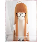 Парик для косплея Persona5 футаба Сакура длиной 100 см длинные прямые цитрусовые оранжевые термостойкие парики для костюма + очки + шапочка для парика