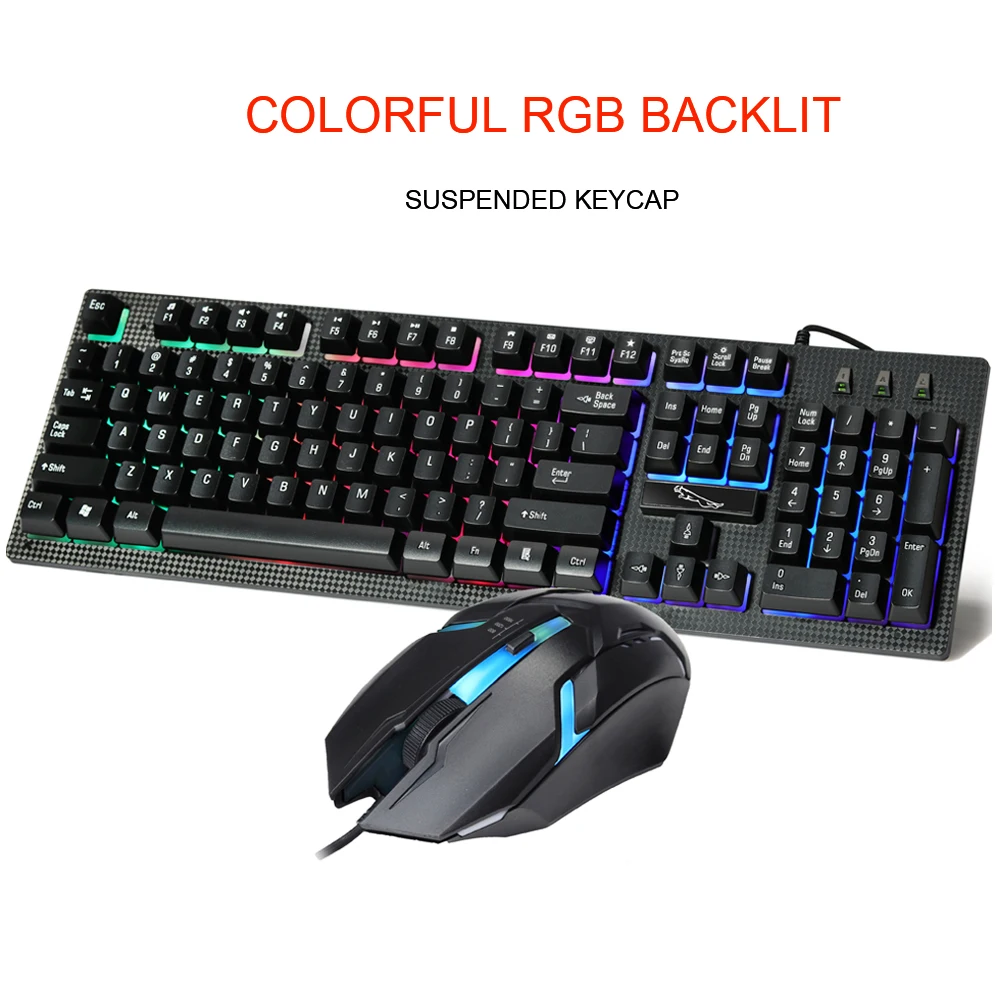 Проводная клавиатура и мышь комбо RGB подсветка игровой USB проводной ПК геймер клавиатура мышь набор мышей черный/белый