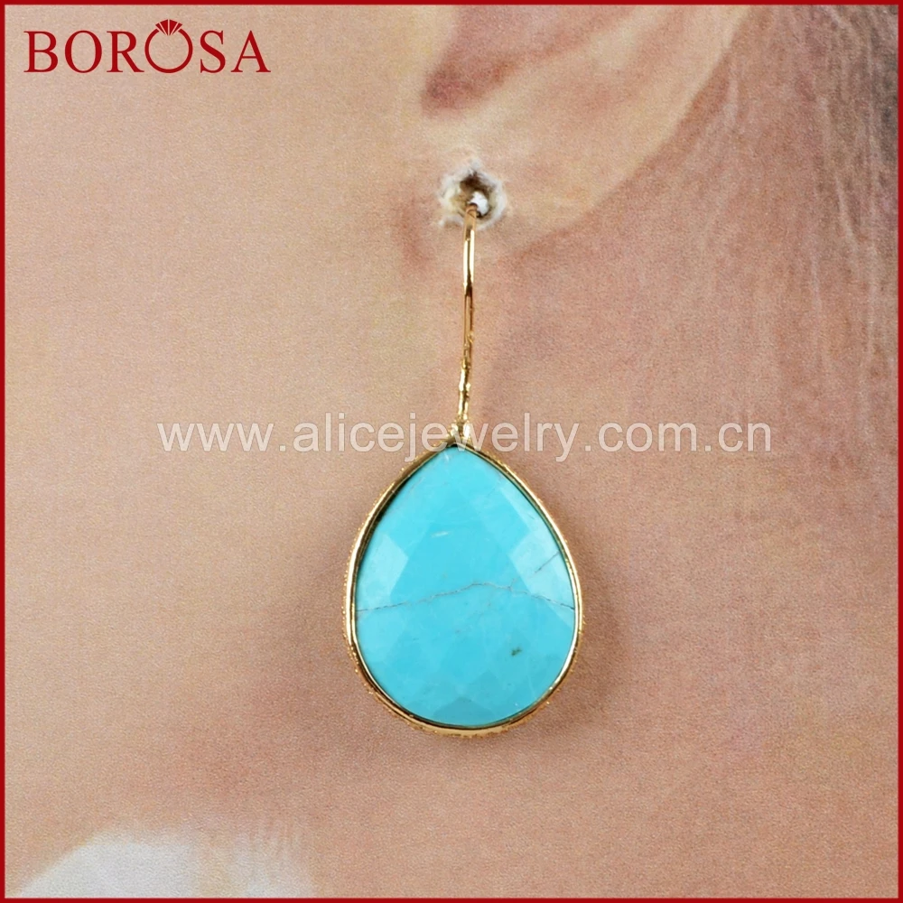 BOROSA 5/10 пар золото/черный Цвет граненый синий Howlite камень падение серьги Drusy