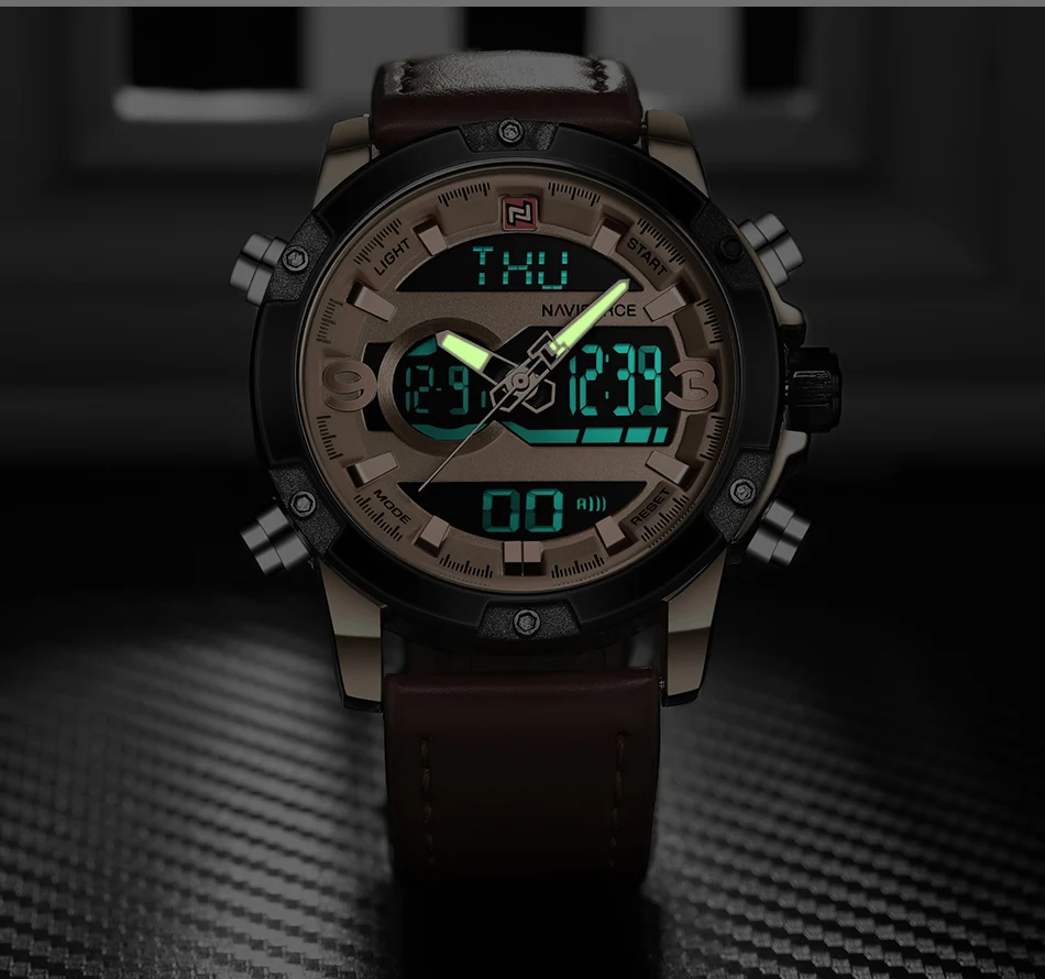 NAVIFORCE мужские спортивные часы, мужские Топ люксовый бренд, кварцевые цифровые часы, мужские Водонепроницаемые кожаные армейские наручные часы, Relogio Masculino