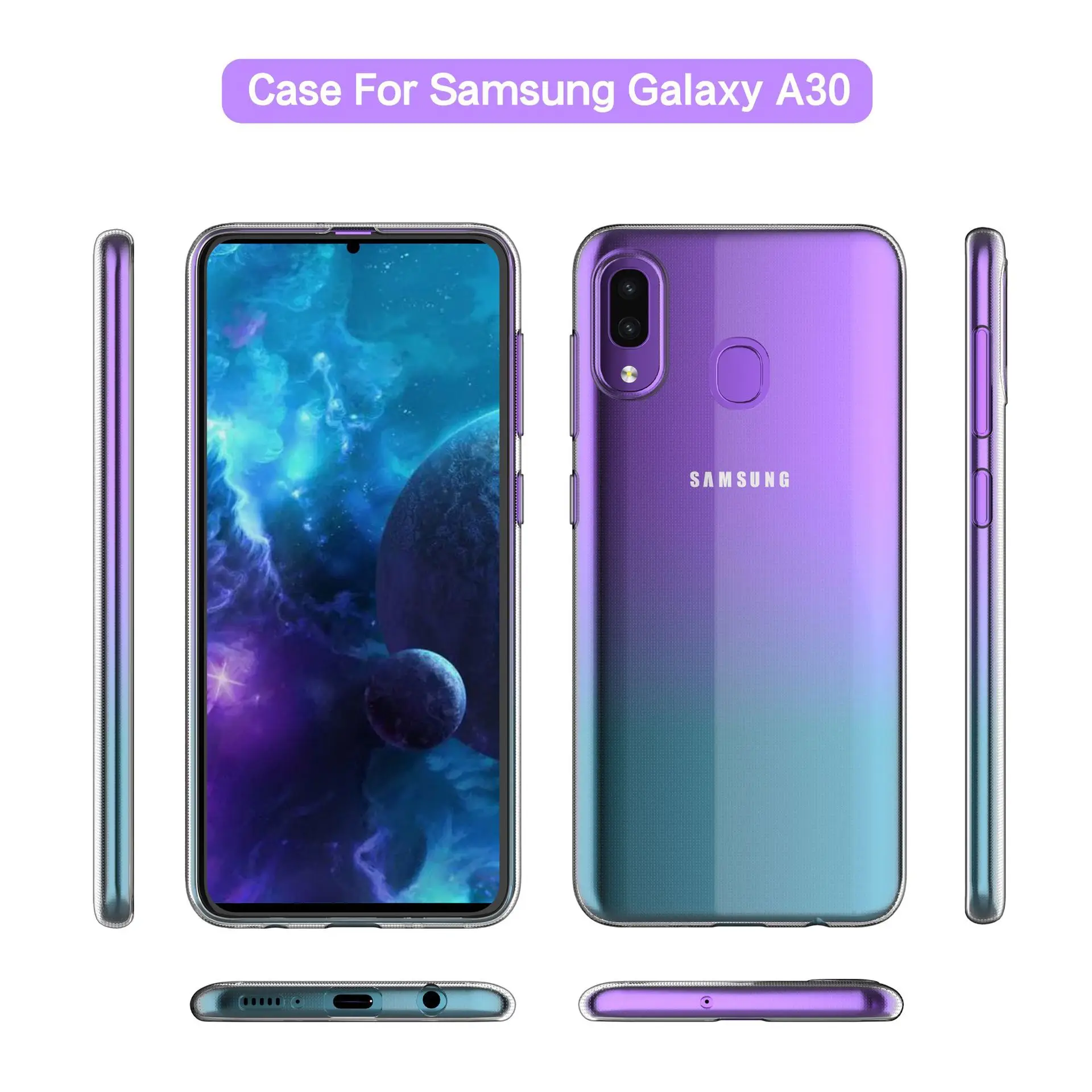100 шт./лот для Samsung Galaxy A10 A20 A30 A40 A50 A70 чехол телефона ультра-тонкий прозрачный ТПУ