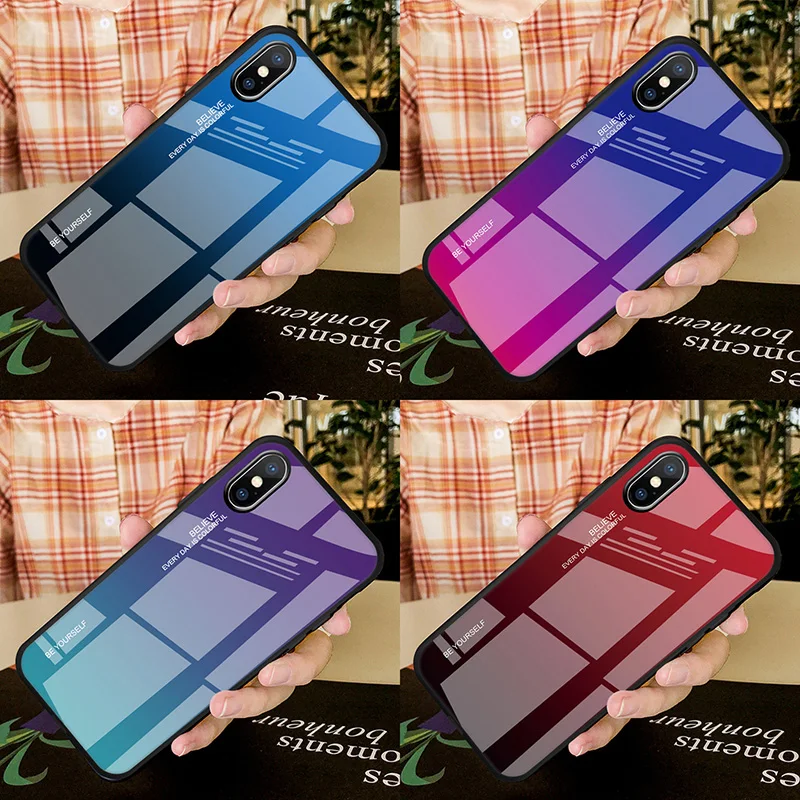 Роскошный градиентный чехол для телефона iPhone 6 s S 7 8 Plus из закаленного стекла Apple i