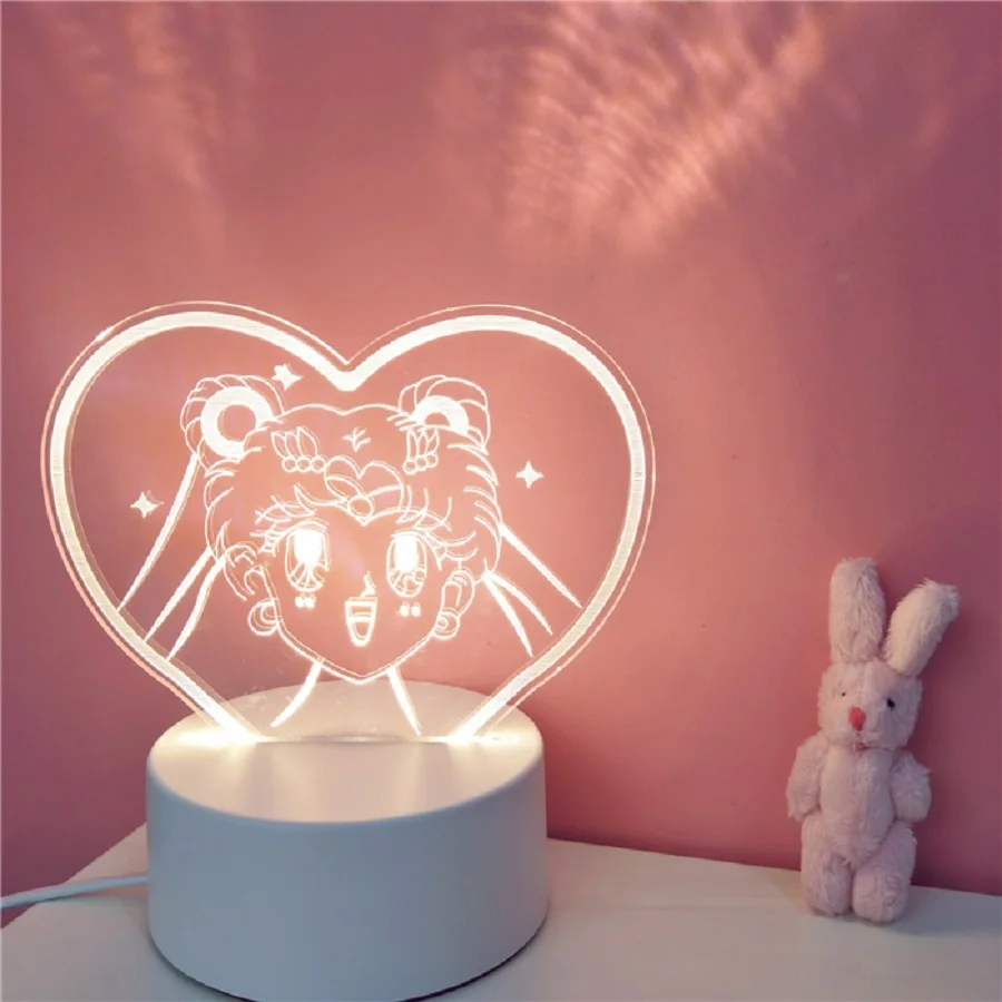 2019 Прекрасная Сейлор Мун лидер 3D-свет Цвет Измененные Ночные огни Детская настольная лампа Подарок Жезл Лампа на стол Лампка для Подруги.