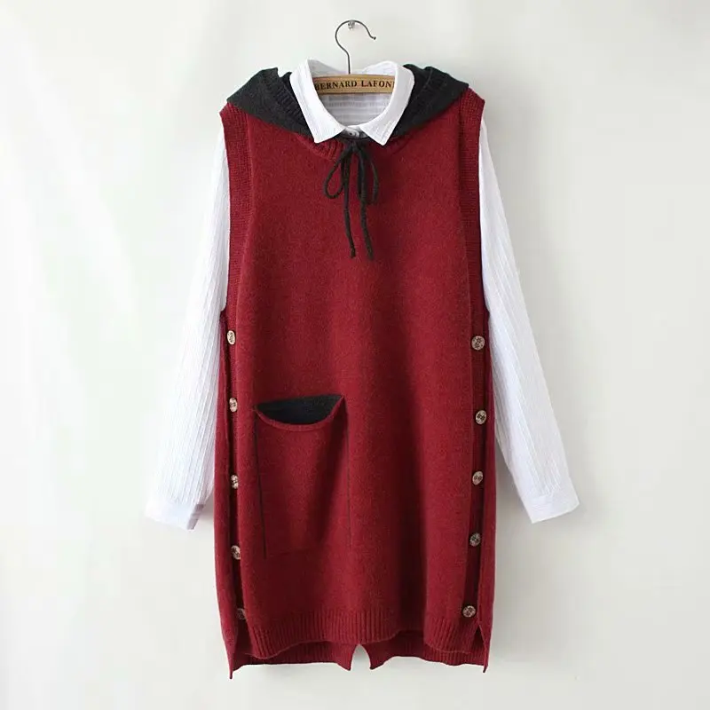 Свитер с капюшоном Женский Трикотажный жилет большого размера длинный