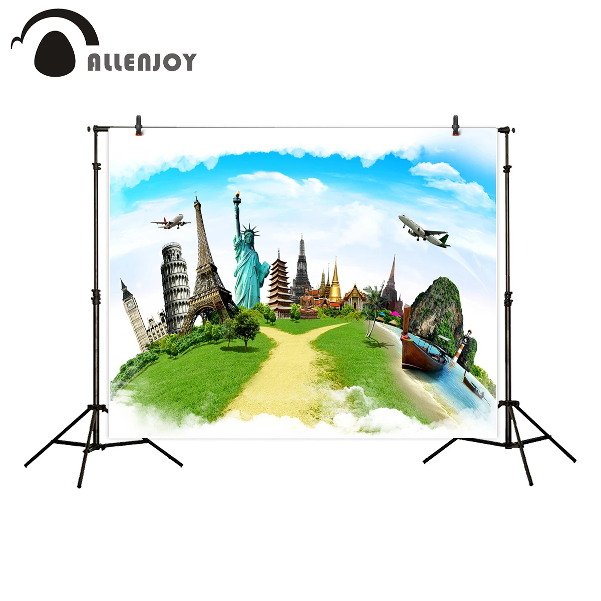 

Allenjoy photography backdrop travel theme famous building grass custom background photobooth photocall printed photo prop