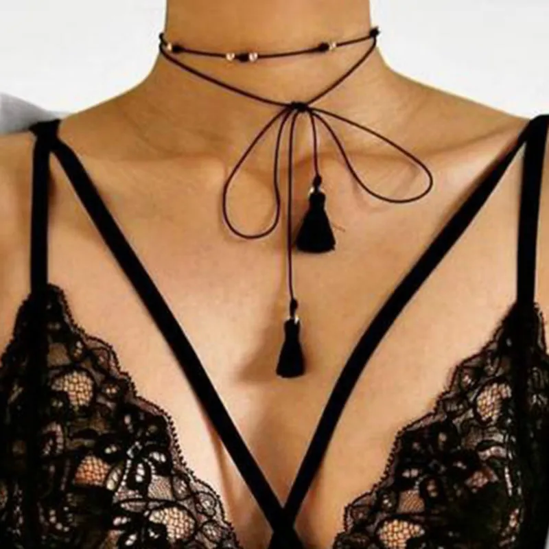 Женское колье-чокер с восковым шнуром черное ожерелье-чокер украшение для женщин