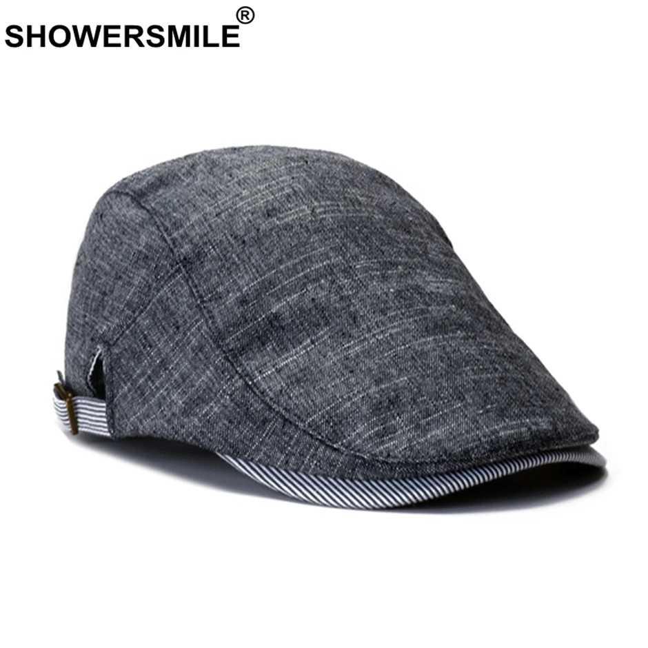 SHOWERSMILE, клетчатый мужской берет, хлопок, лен, красный цвет, плоская шапка, мужская, весна-осень, цветная шапка-Утконос, Классические Кепки для езды и кепки