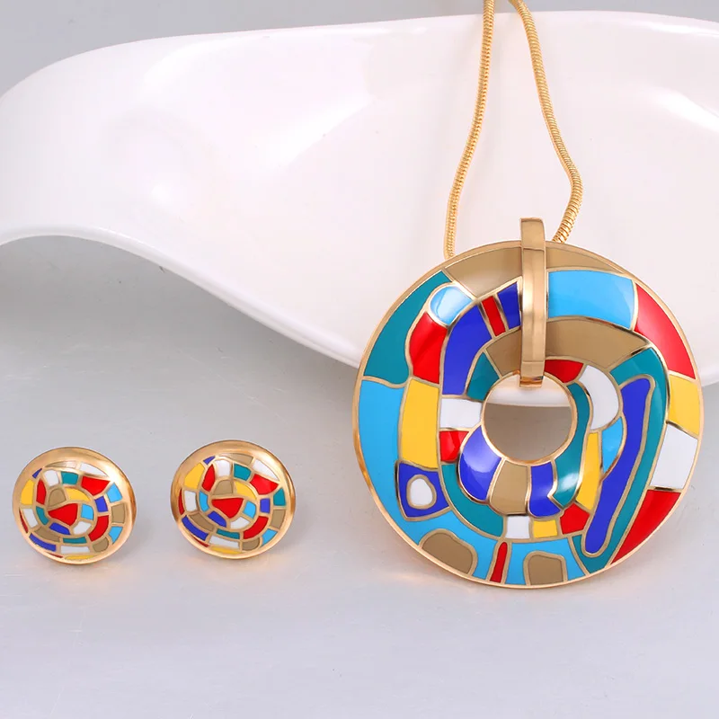 Винтажные Ювелирные наборы цинк для женщин Нежный Фиолетовый Эмаль Круглый