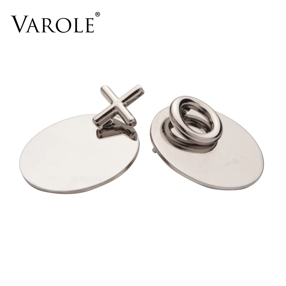 VAROLE, модные, асимметричные, дизайнерские, круглые серьги для женщин, крест и круг, серьги-гвоздики из нержавеющей стали для женщин, ювелирные изделия, Brincos - Окраска металла: Silver