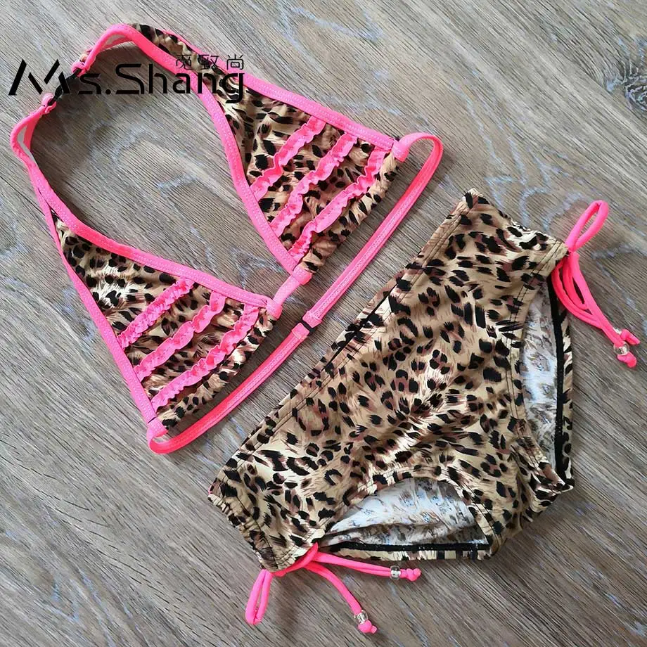 6-16 Years Leopard Print Teenager Girl Bikini Kids Swimsuit Children Two Piece Swimwear Halter Top Big Swimming Suit Child | Спорт и