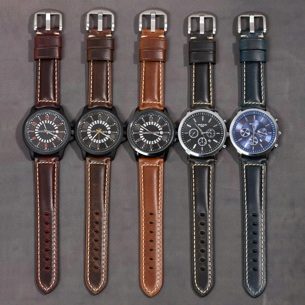 BEAFIRY Fashion Oil Wax Genuine Leather Watch Band 19mm 20mm 21mm 22mm 23mm 24mm Watch Straps Watchbands Belt brown blue black