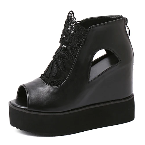 black shoes Gdgydh/женские летние ботинки с открытым носком, сезон весна-лето, обувь на платформе, модная кружевная женская обувь, черная кожа, Лидер продаж - Цвет: black shoes