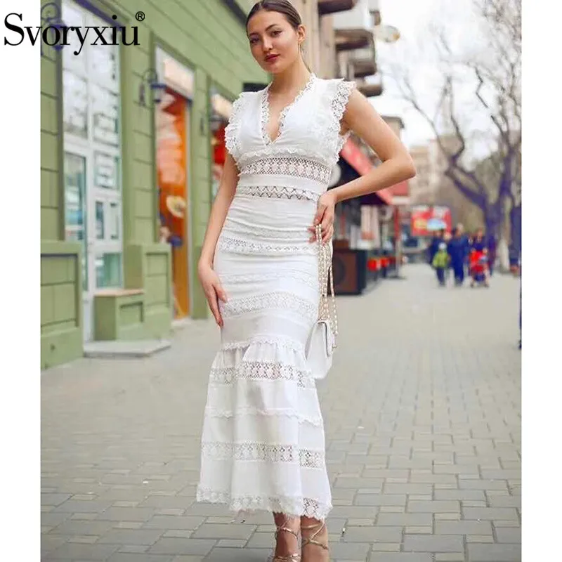 Женский элегантный костюм с юбкой Svoryxiu белый ажурный вечерний костюм-двойка годе