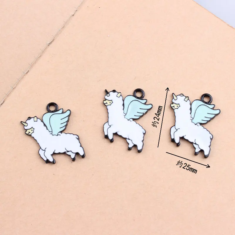 

10pcs 24*25MM Diy metal enamel Flying Alpaca llamas charms animal pendants for bracelet handmade Jewelry Findings