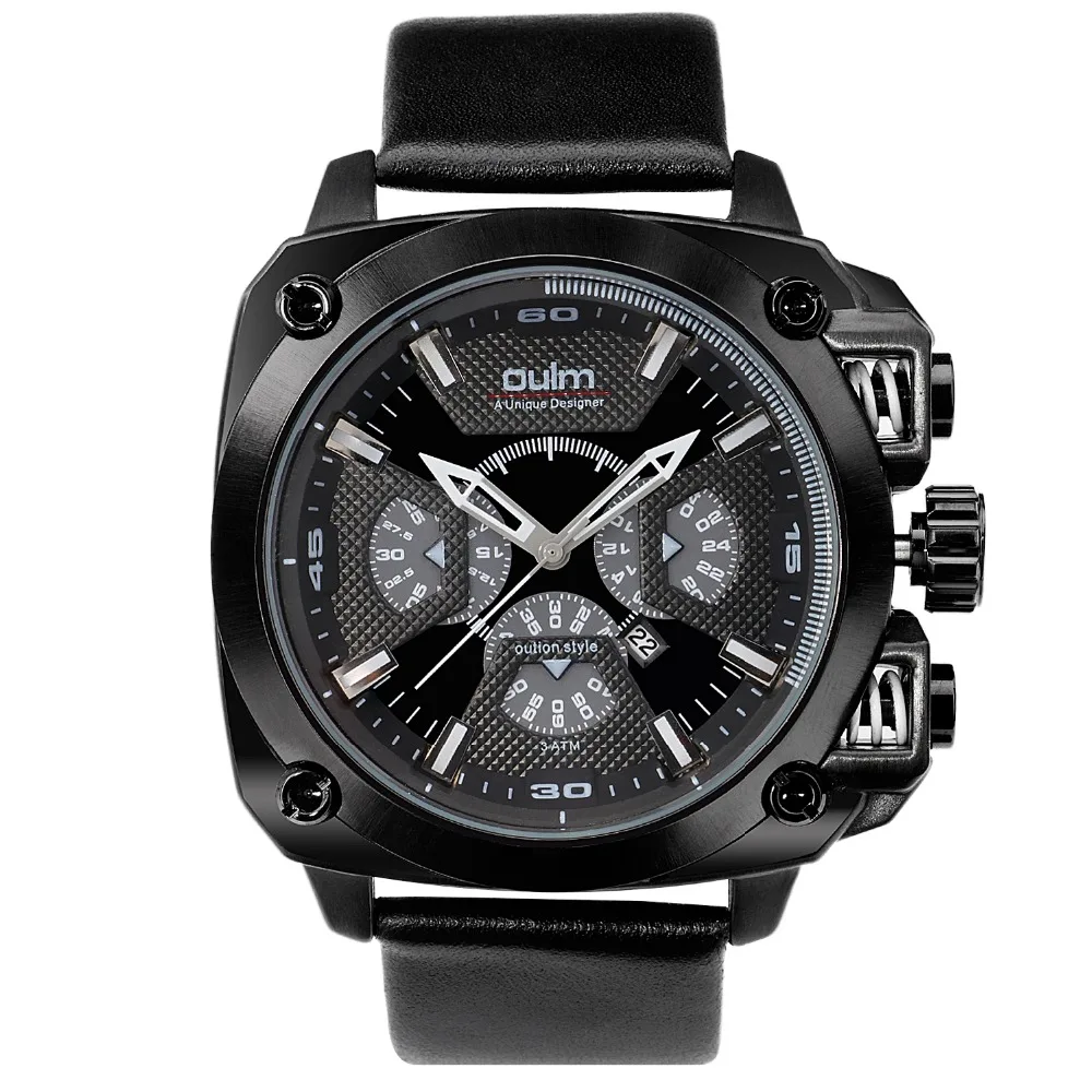 HP3705 черный чехол мужские часы спортивные Высокое качество бренд Oulm Пряжка