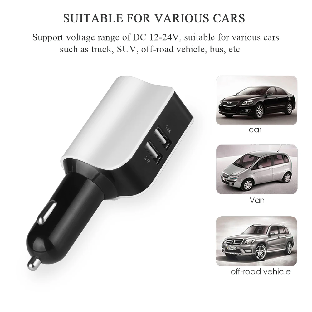 Двойной Переходник USB для зарядки в машине цифровой светодиодный дисплей