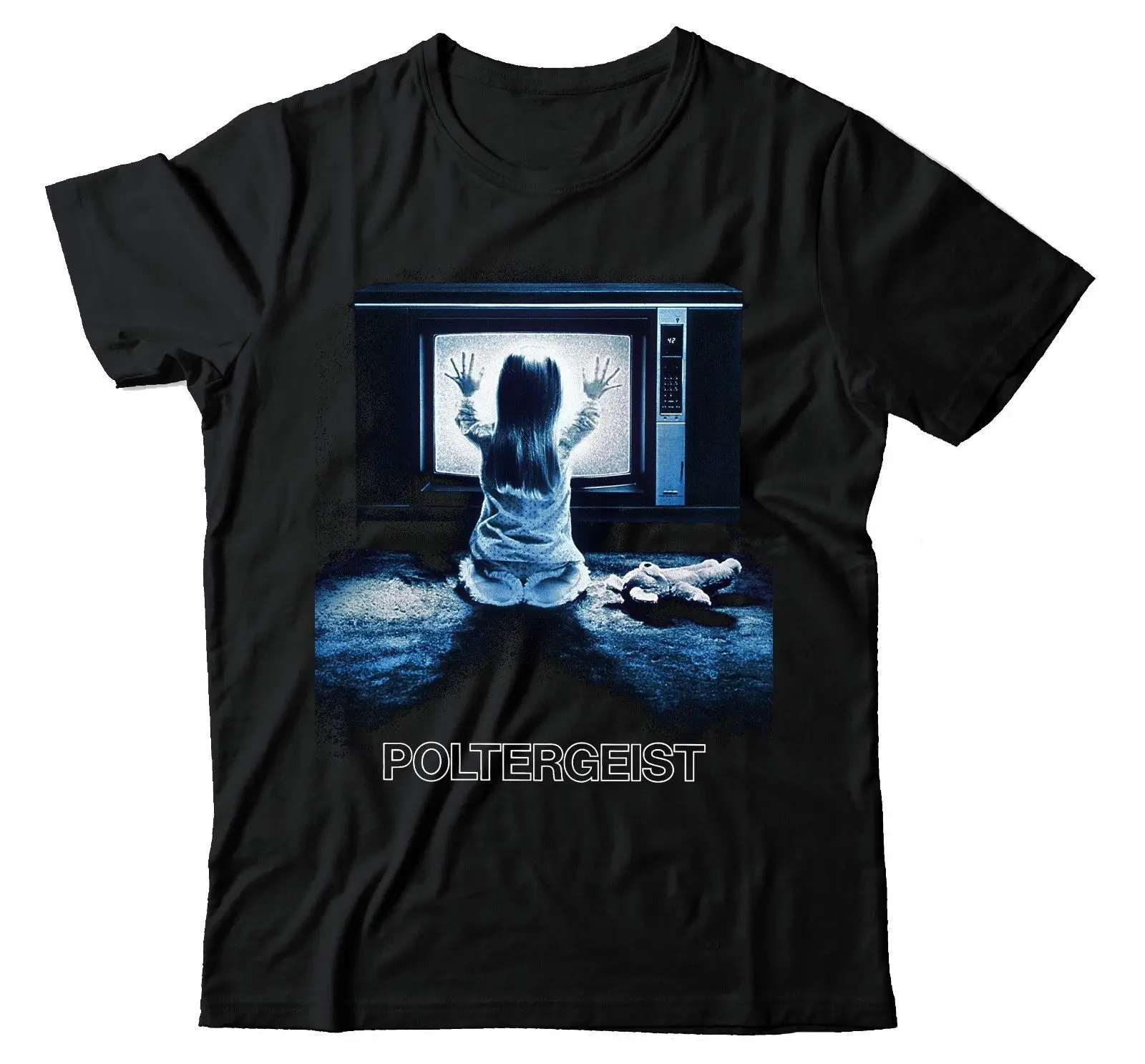 POLTERGEIST ТВ экран POSE HORROR MOVIE BBMT504 унисекс черная футболка мужская летняя с круглым