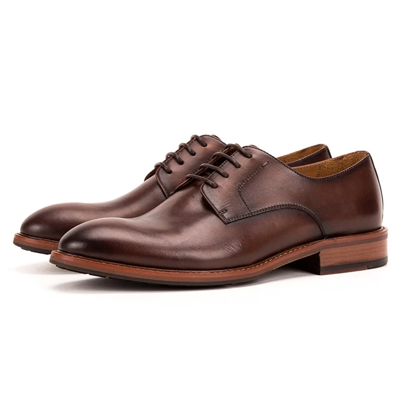 

New Fashion Genuine Leather Men's Handcrafted Derby Footwear Round Toe Lace up Man Formal Wedding Party Oxfords Shoes KUD226