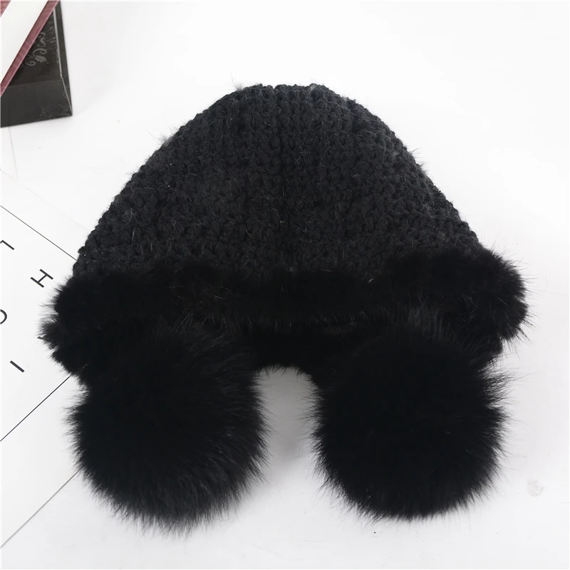 

2018 Genuine real natural knitted Mink Fur Hat Cap women hand made Fashion Winter Headgear