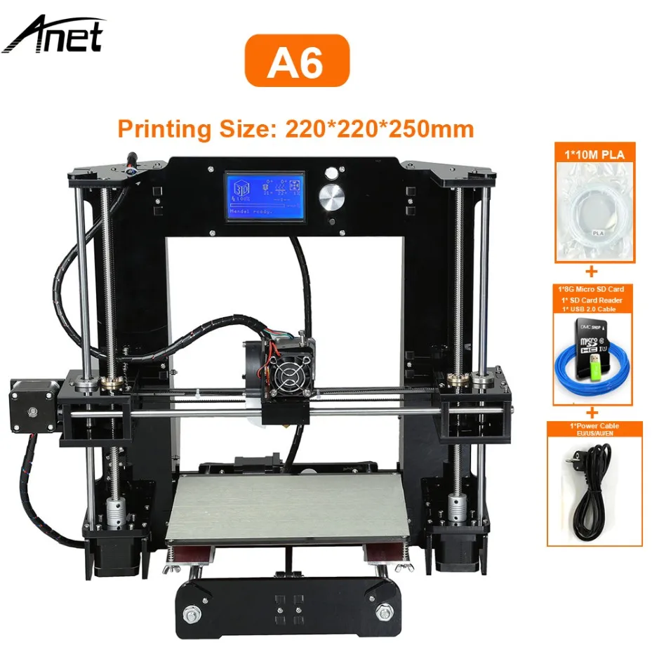 A6 3D Printer Anet A8 A6 ET4 3d принтер Высокая точность Impresora 3D ЖК-экран алюминиевый горячий экструдер принтеры DIY комплект Imprimante 3d принтер - Цвет: A6 3D Printer