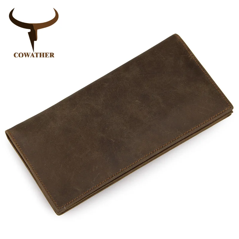 J8100 dark brown COWATHER мужской кошелек из натуральной кожи Crazy horse кожаный длинный стиль Винтажный Мужской кошелек дизайн Роскошные кошельки carteira - Цвет: J8100 dark brown