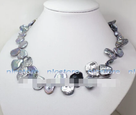 LL &lt1005 уникальный черный серый барокко Кеши жемчужный камень ожерелье 17 5