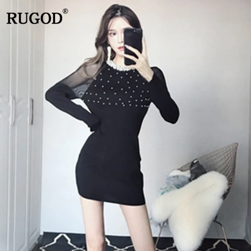 Женское облегающее платье RUGOD однотонное кружевное мини с круглым вырезом новое