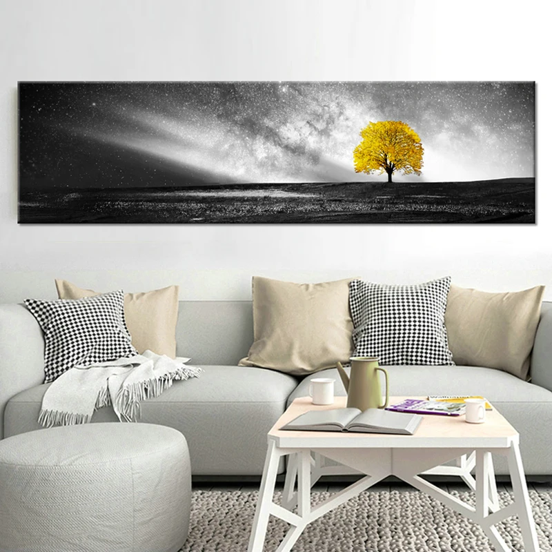 Nordic Yellow Landscape Black White Canvas Painting Posters And Print Wall Art Pictures For Living Room Bedroom Modern Decor | Дом и сад
