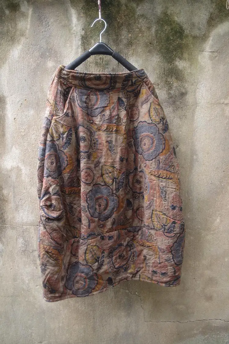 Женские зимние эластичные юбки с карманами повседневные свободные цветочным