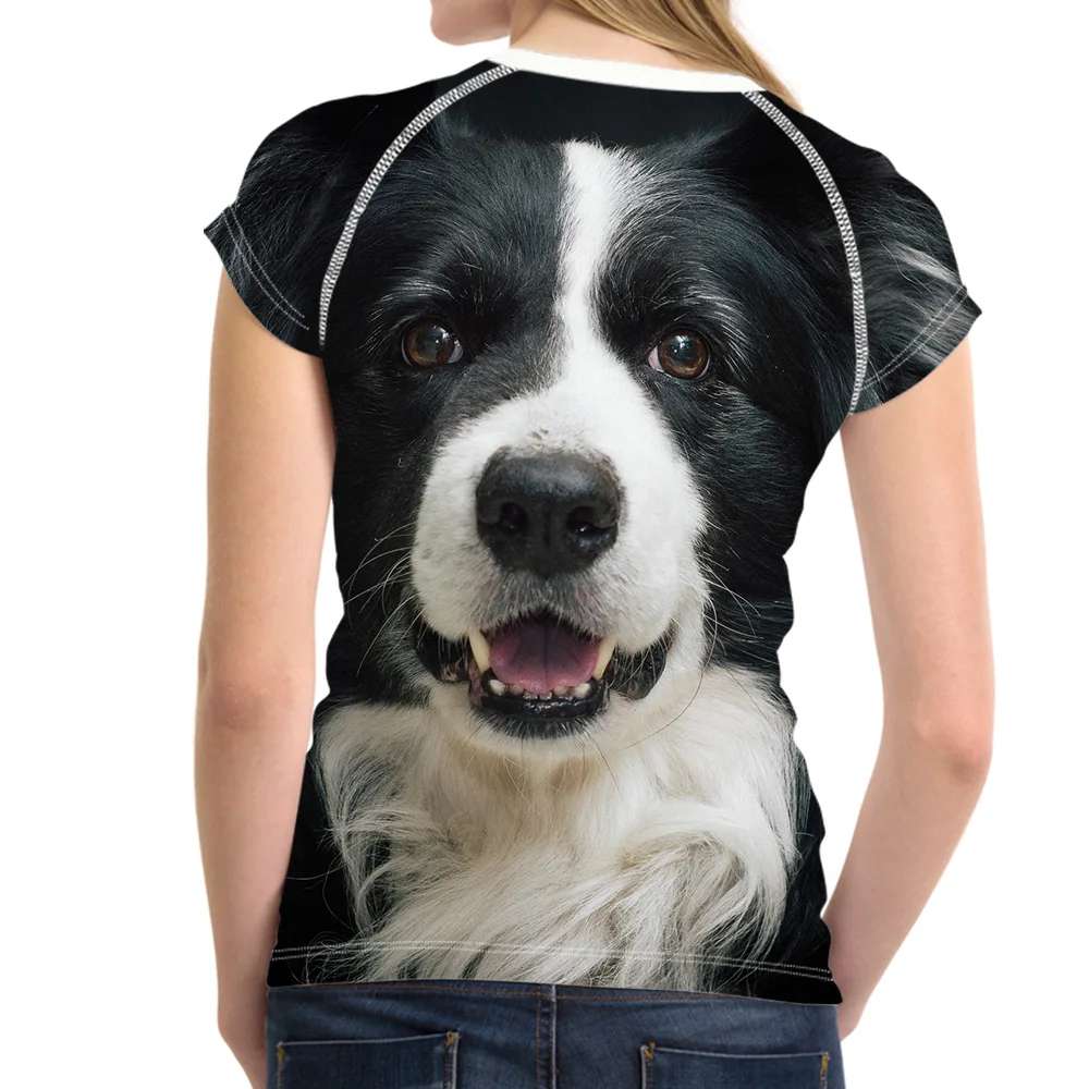 Футболка FORUDESIGNS Border Collie для женщин Повседневная Эластичная женская летняя
