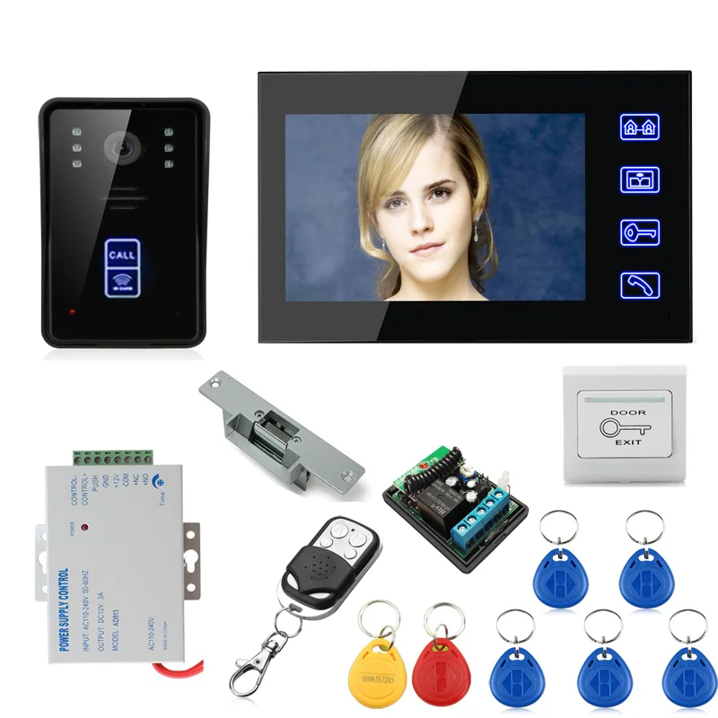 SmartYIBA 7 &quotцветной Hands Free видео дверной телефон замок система комплект с RFID