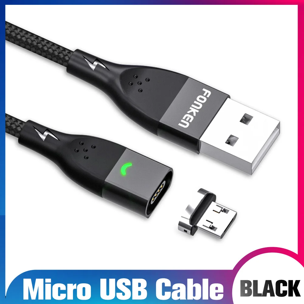 Black micro cable FONKEN Магнитный кабель type C кабель Micro USB провод для быстрой зарядки магнит быстрое зарядное устройство для мобильного телефона USB C кабели светодиодный провод для передачи данных - Цвет: Black micro cable