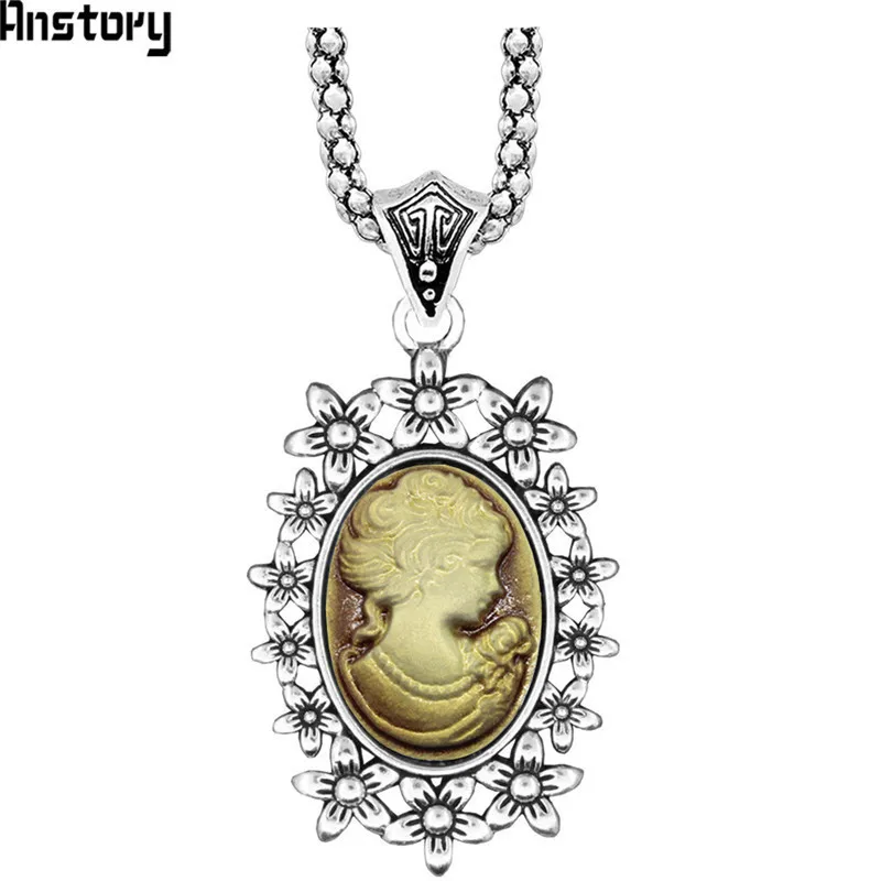 Lady Queen Cameo Pendant Necklace Vintage Hollow Flower For Women Antique Silver Plated Fashion Jewelry | Украшения и аксессуары