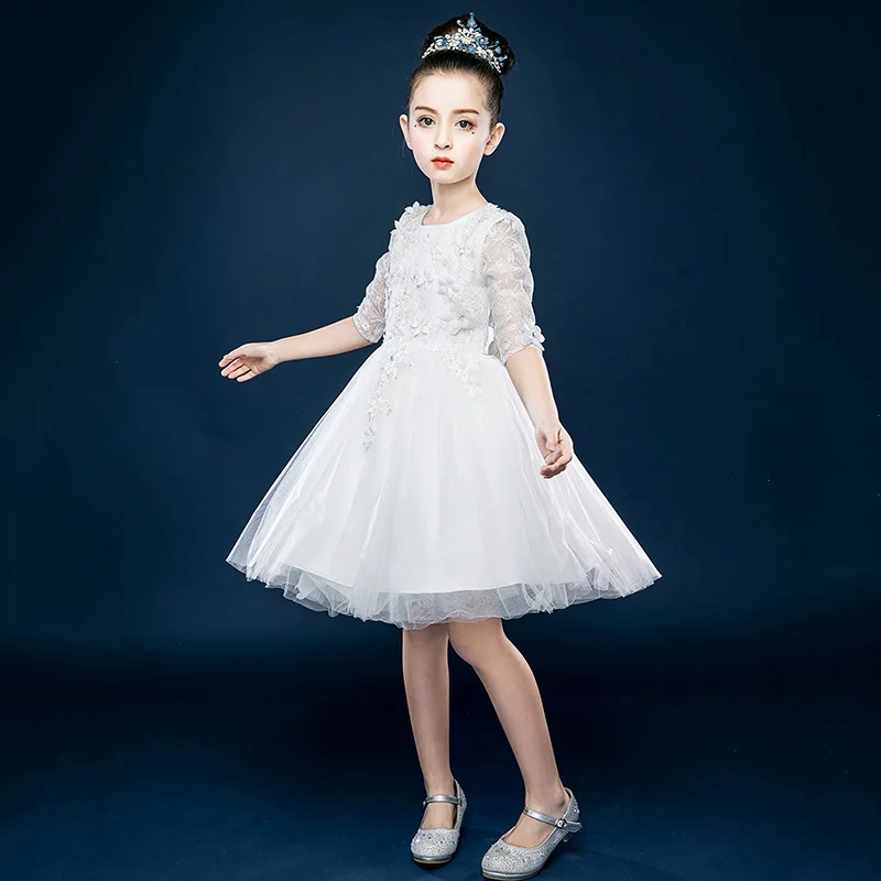 Children's Unique Lace Wedding Dress Sequin Applique Mesh Girl Baby Party Day Piano Performance CA505 | Детская одежда и обувь