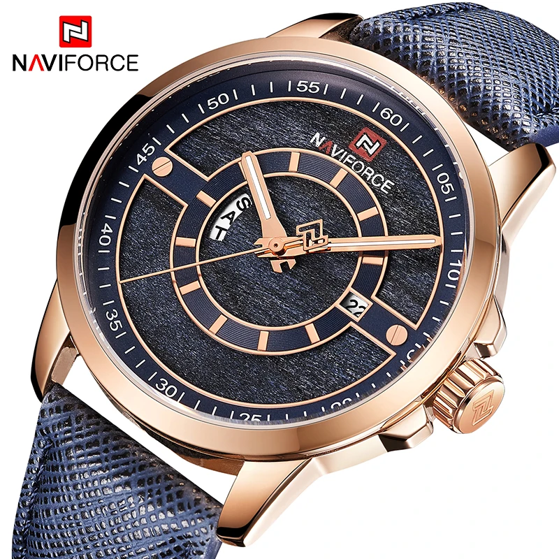 Часы NAVIFORCE мужские спортивные кварцевые армейские кожаные наручные|Кварцевые