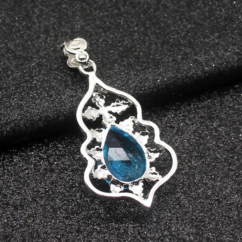 Фото Hermosa Amazing Teardrop London bluetoopaz серебряный цвет для женщин Подвески Подвеска цепочка ожерелье 20 дюймов №2
