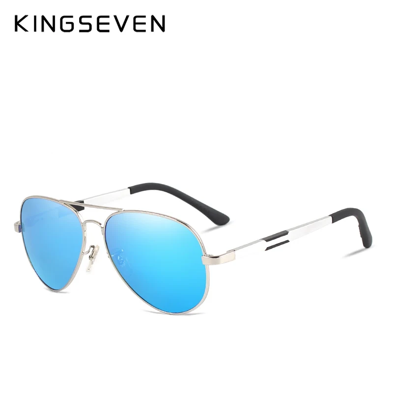 Kingseven, алюминий, магний, золото, Модные поляризованные линзы, солнцезащитные очки для мужчин/женщин, для вождения, зеркальные солнцезащитные очки, очки для мужчин 7170 - Цвет линз: Silver frame blue