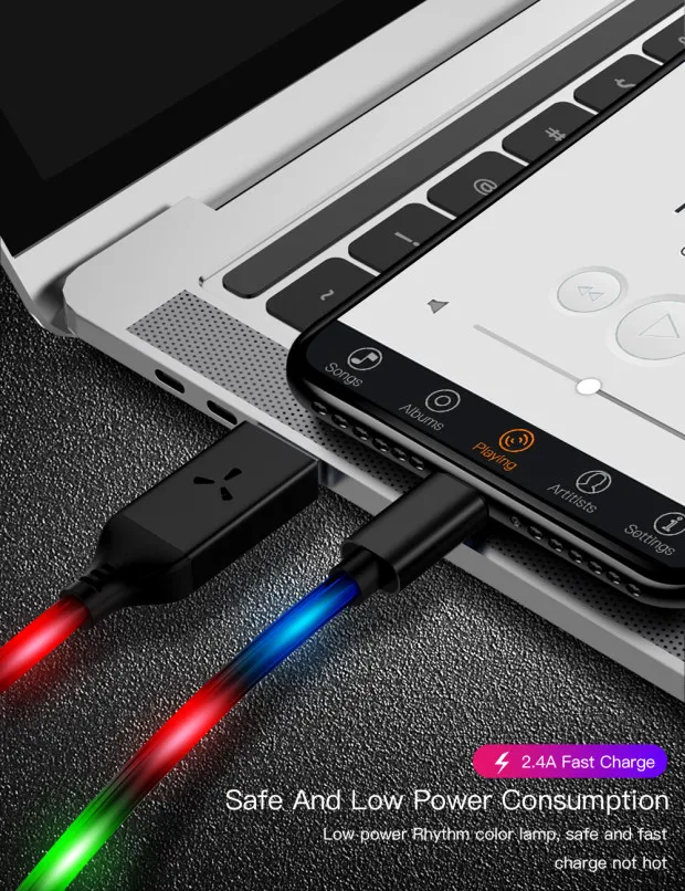 Type C usb кабель для зарядки и передачи данных 2.4A светодиодный светильник usb-c кабель для зарядки Xiaomi huawei samsung S9 Letv кабель для зарядки мобильных телефонов