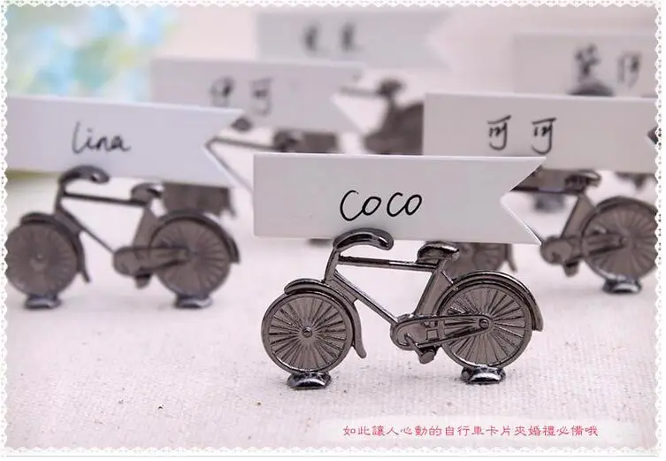 

Vintage Alloy Metal Bicycle Home Photo holder , Bicycle Shaped Name Card Holder for wedding as place card holder