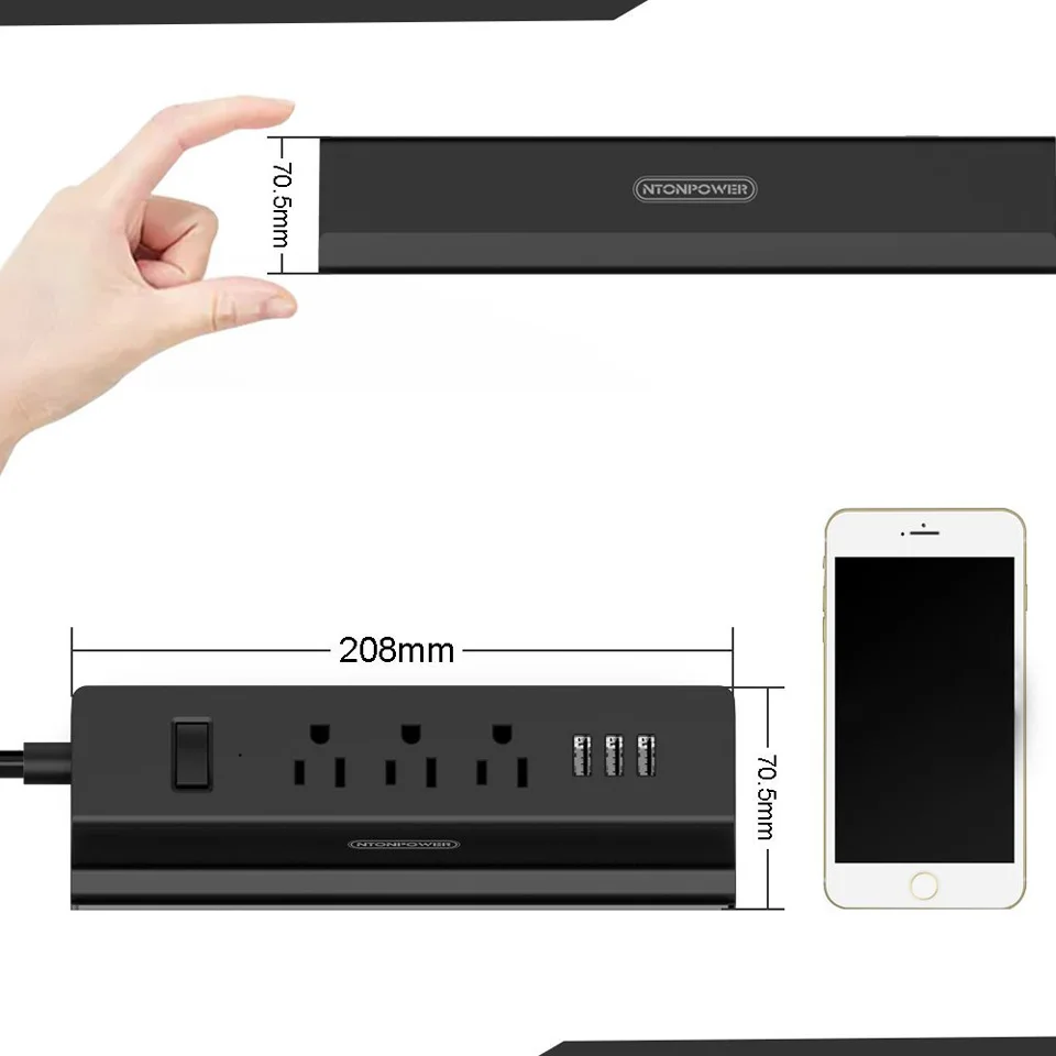 NTON power MSP USB удлинитель с вилкой США 15а переключатель перегрузки энергосберегающий 3 AC 3 usb порт для зарядки с держателем для телефона