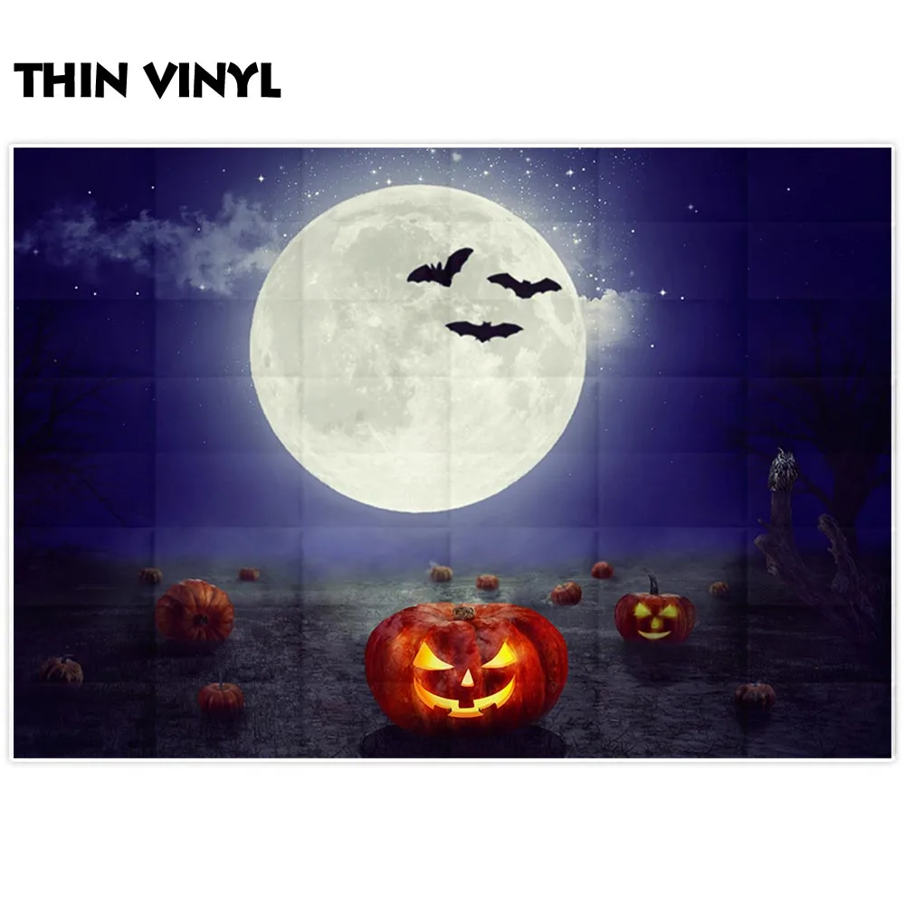Allenjoy фон для Хэллоуина полнолуние Полночь синий Тыква фонарь летучая мышь Сова