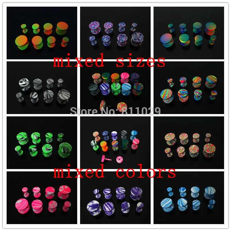 Бесплатная доставка оптовая продажа калибры для пирсинга 80 шт. смешанные цвета