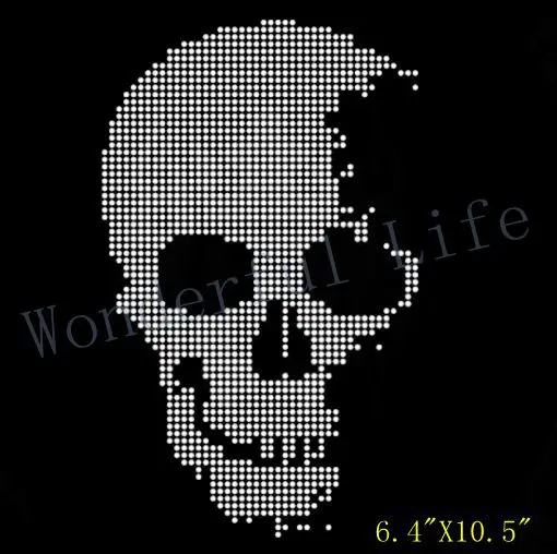 

Free Shipping skull face danger hotfix rhinestone Iron On heat transfer bling transfer for clothing