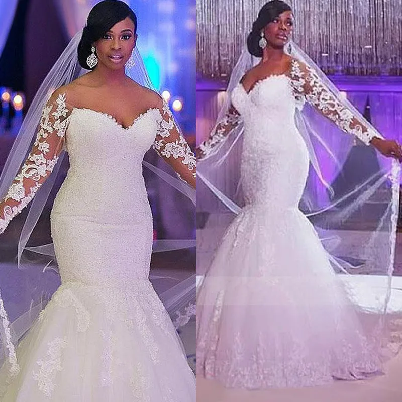 

High Quality Long Sleeve Lace Mermaid Wedding Dress Vestido De Noiva Long Sleeve Bridal Dresses Factory Custom Make