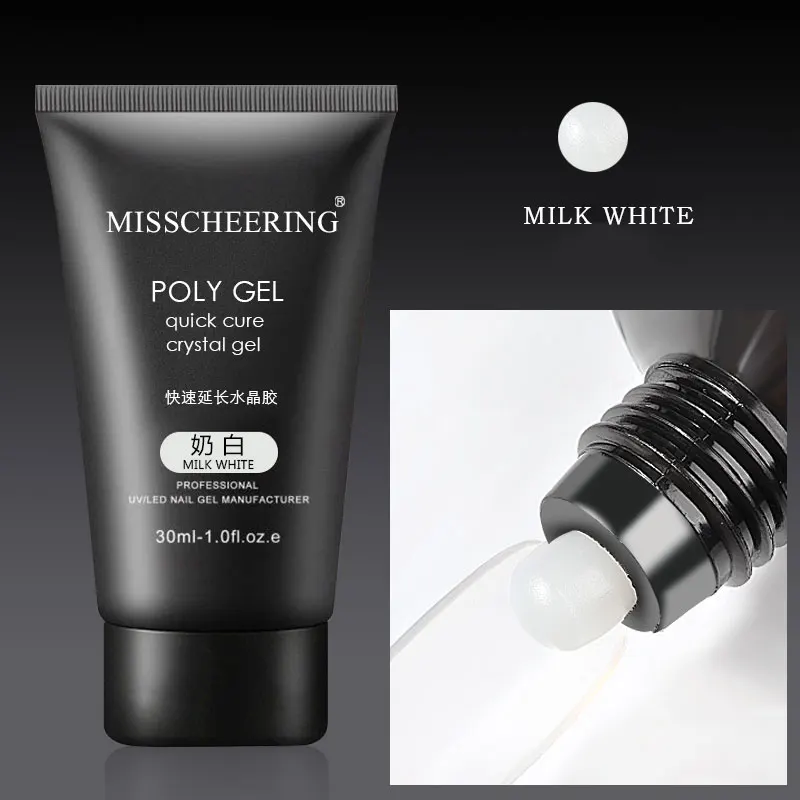 milk white Новинка, 30 мл, 6 цветов, для наращивания ногтей, быстрое строительство, кристалл, полигель, для дизайна ногтей, советы, камуфляж, УФ-гель и кисть для ногтей, ручка, инструменты - Цвет: milk white