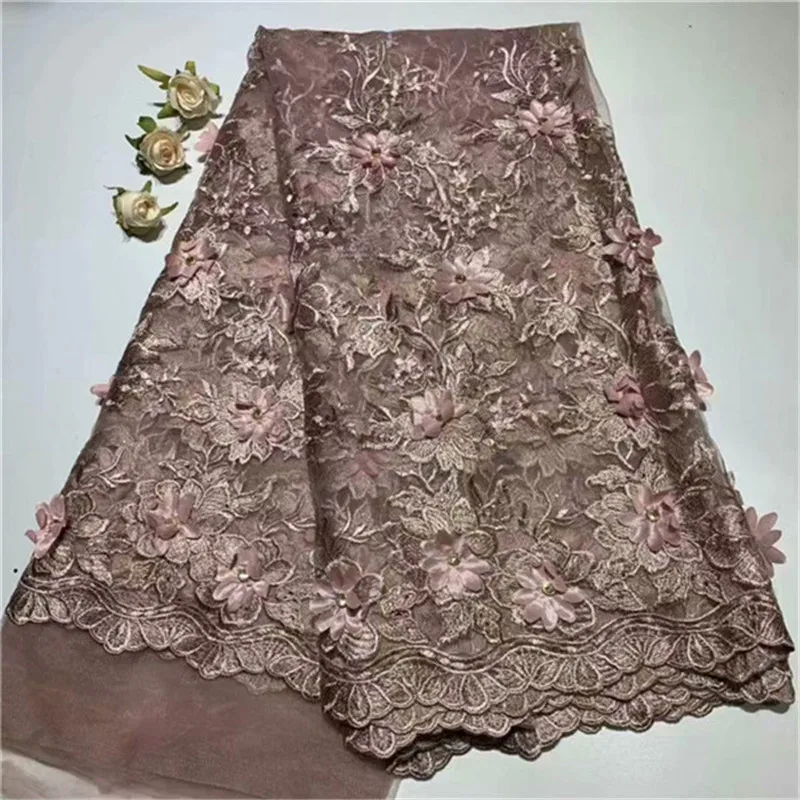 Bridal beads 3d tulle lace fabric high quality african with rhinestones french net for wedding | Дом и сад